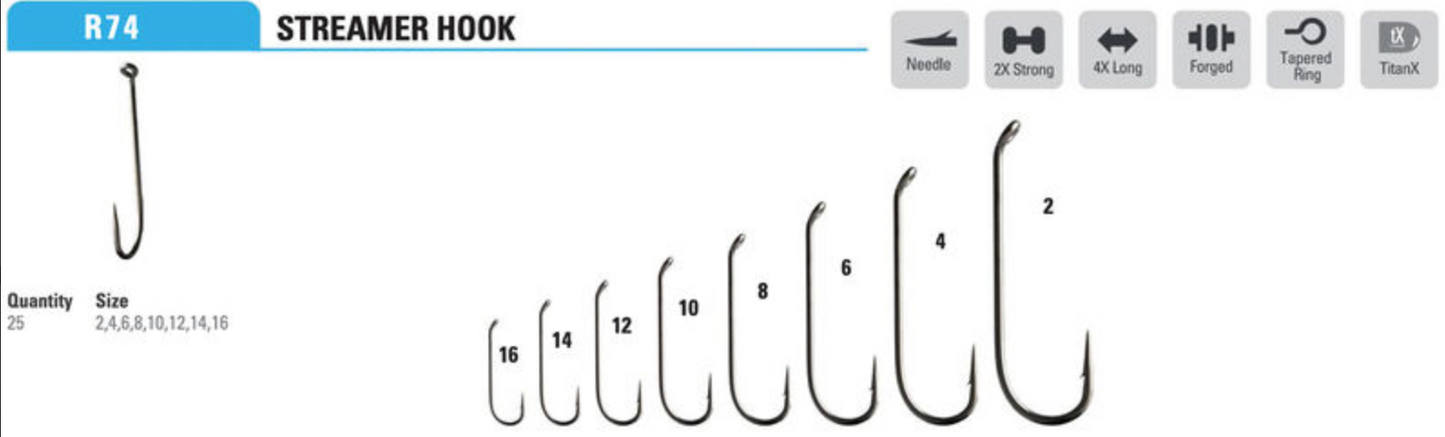 Mustad Streamer Hook 9672 2XH 4XL Forged Down Eye TitanX 25 Pack