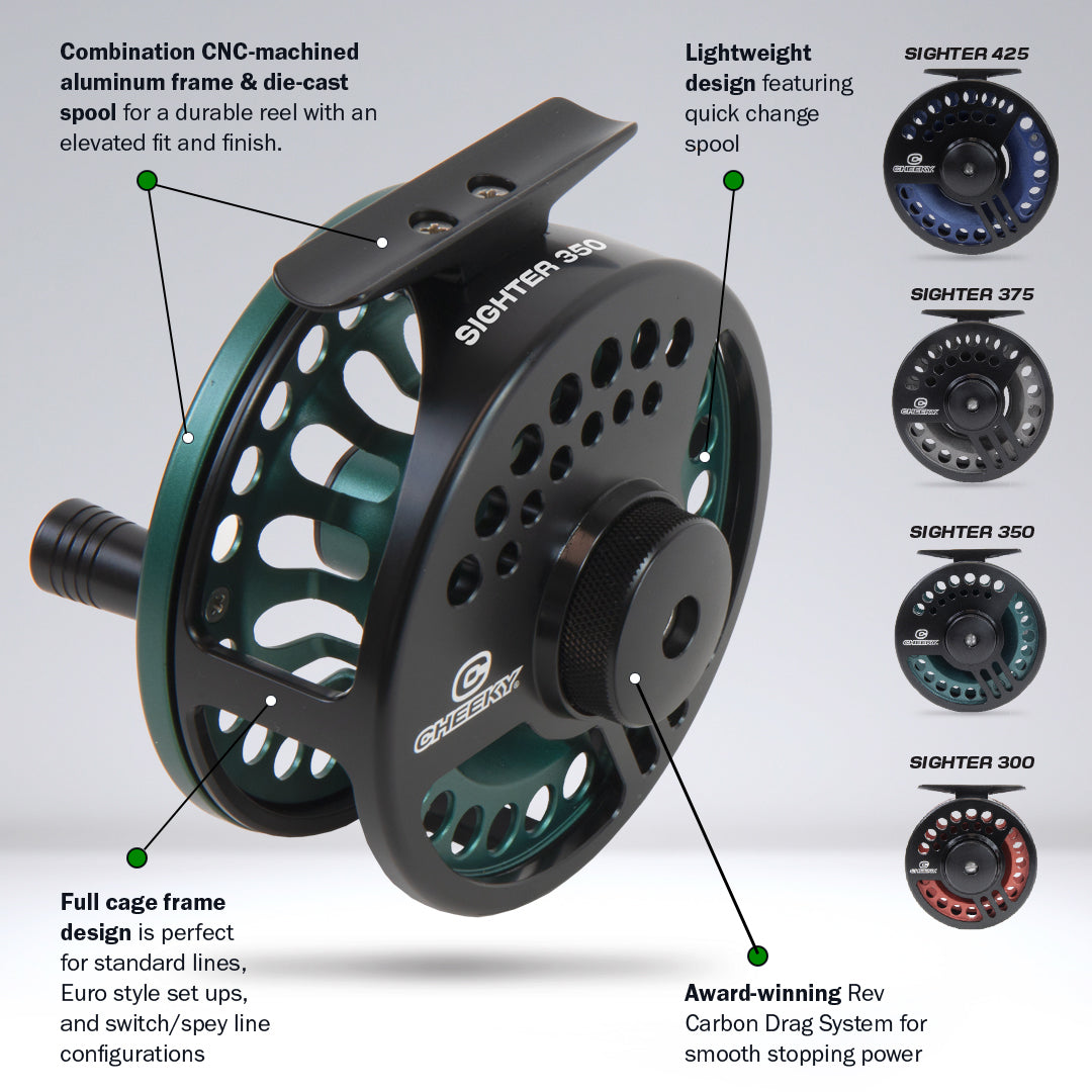 Cheeky Sighter 350 Fly Reel, Black/Emerald